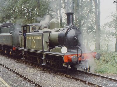 Sunday 2nd October 1994. Pictured between duties at Mendip Vale Station is an E1 class loco no 110. This engine can now be seen on the IOW steam Railway at Haven St.